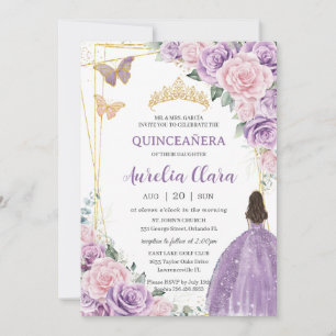 Quinceañera Soft Purple Lilac Pink Floral Princess Invitation