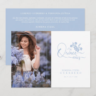 Quinceañera Spanish Blue Floral Wreath Photo Invitation