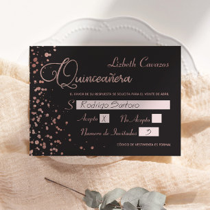 Quinceanera Spanish Response Card, Rose Gold RSVP Invitation