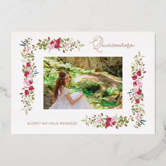 Quinceañera Spanish Whimsical Typography Flowers (Front)