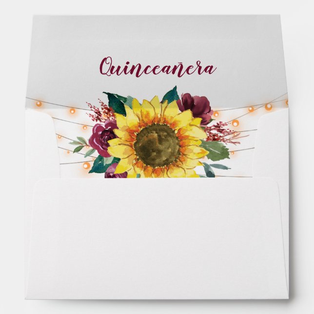 Quinceanera Sunflower Lights Floral Birthday Envelope (Back (Bottom))