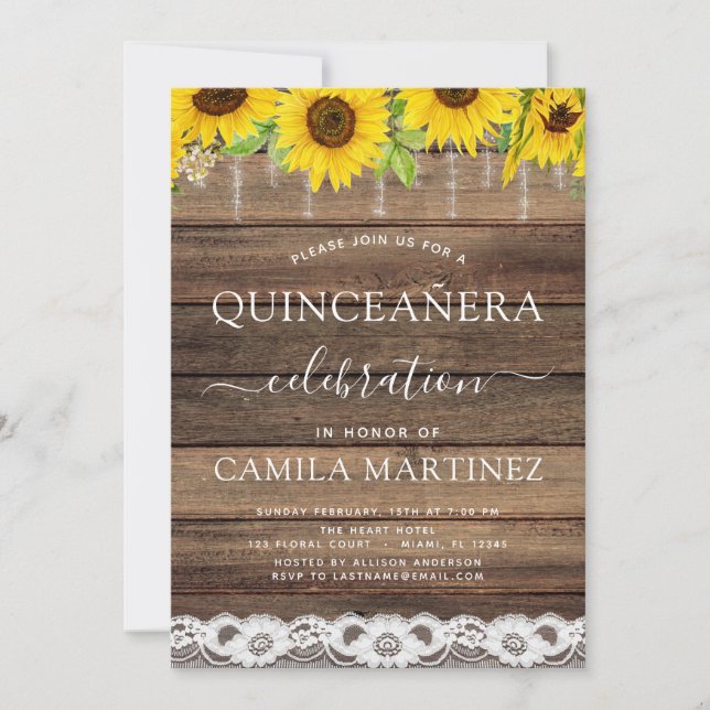 Quinceanera Sunflower Rustic Farmhouse Invitation (Front)