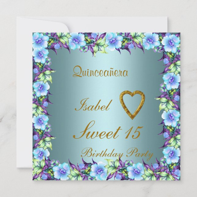 Quinceanera Sweet 15 Birthday Invitation Teal (Front)