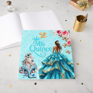 Quinceañera Sweet 15 Turquoise Blue Guest Book