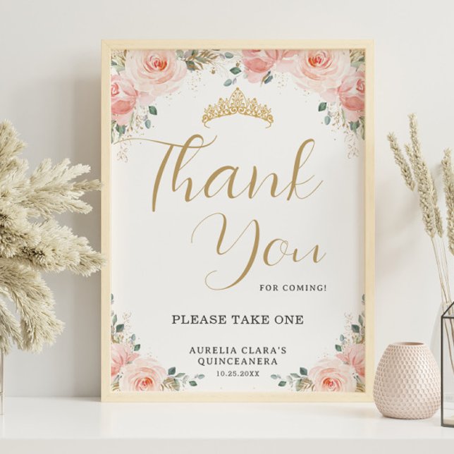 Quinceañera Sweet 16 Blush Pink Floral Thank You Poster (Creator Uploaded)