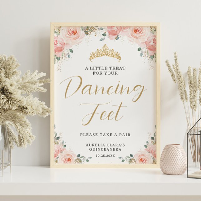 Quinceañera Sweet 16 Blush Pink Floral Treat Favou Poster (Creator Uploaded)