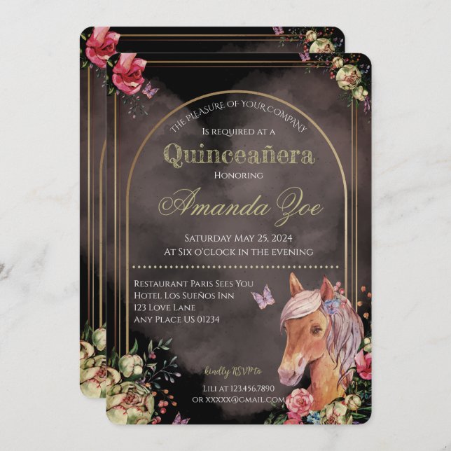 Quinceañera/Sweet 16 Horse design invitation (Front/Back)