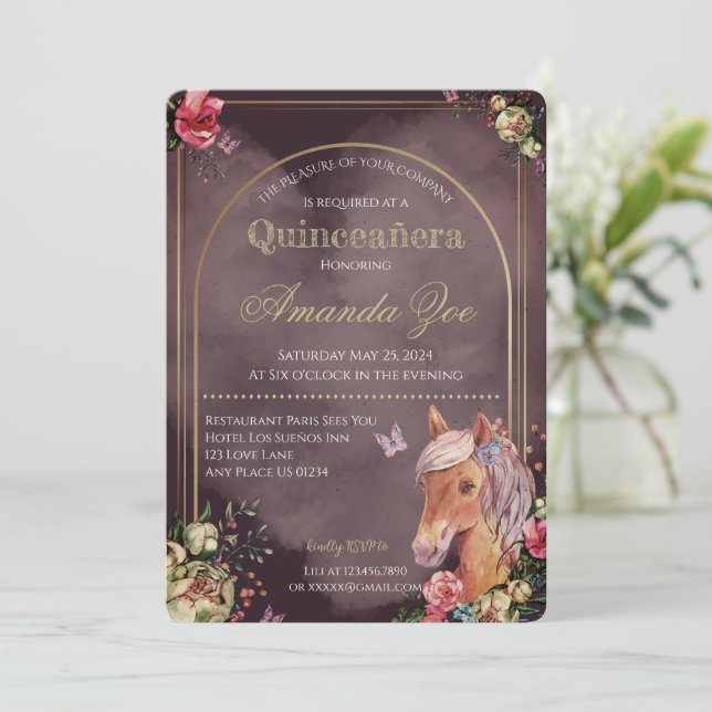 Quinceañera/Sweet 16 Horse design invitation (Standing Front)