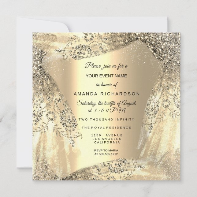 Quinceanera Sweet 16th 15th Birthday Gold Dress Invitation (Front)