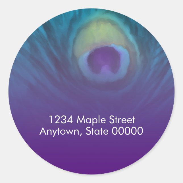 Quinceanera Teal and Purple Peacock Classic Round Sticker (Front)