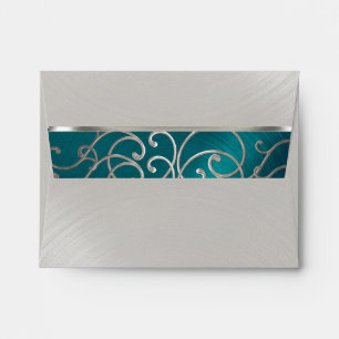 Quinceanera Teal Blue Silver Filigree Swirls Envelope