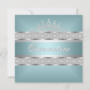 Quinceanera Teal Blue Silver Jewel 15th Birthday Invitation