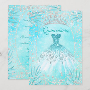 Quinceanera Teal Blue Tiara Dress winter Birthday Invitation