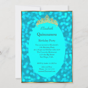 Quinceanera Teal Gold Birthday Party Invitation