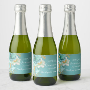 Quinceanera Teal Gold Floral Mini Champagne Label