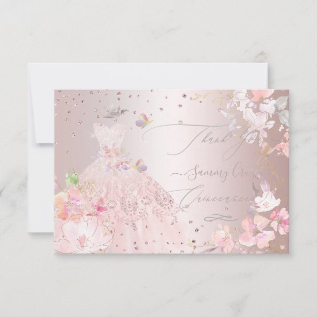 Quinceanera Thank You Blush Glitter Gown Invitation (Front)