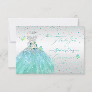 Quinceanera Thank You Glitter Silver Turquois  Invitation