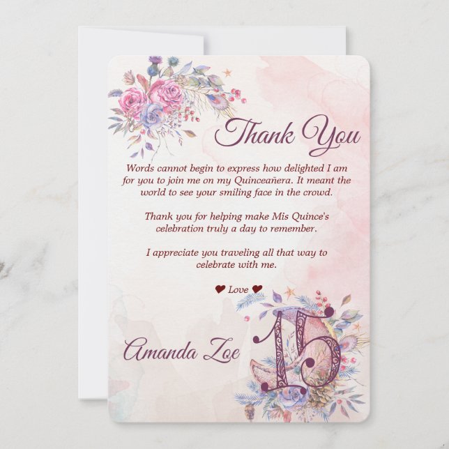 Quinceañera Thank you Note Invitation (Front)