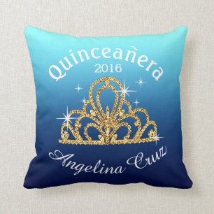 Quinceanera Tiara Bokeh Bling   ombre blue Cushion