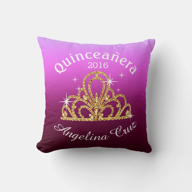 Quinceanera Tiara Bokeh Bling | ombre purple Cushion (Front)