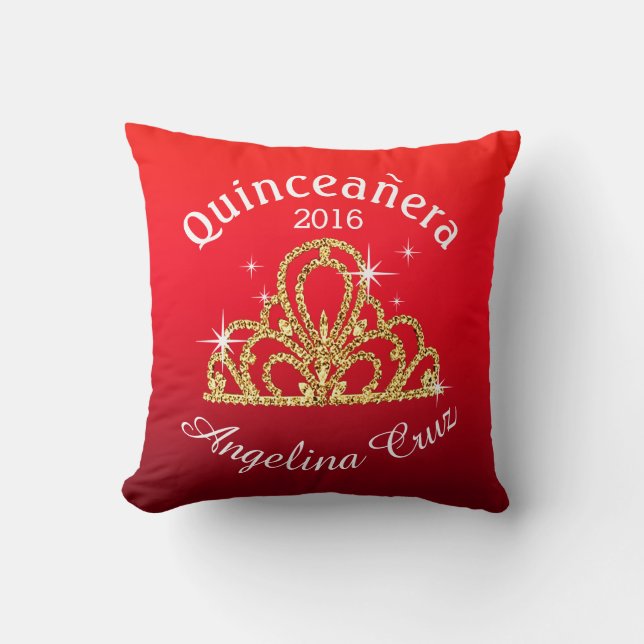Quinceanera Tiara Bokeh Bling | ombre red Cushion (Front)