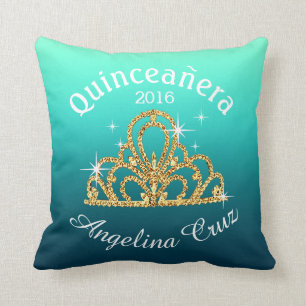 Quinceanera Tiara Bokeh Bling   ombre teal Cushion
