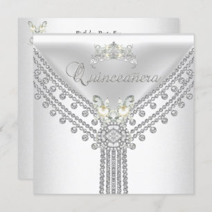 Quinceañera Tiara White Diamond Pearl Invitation