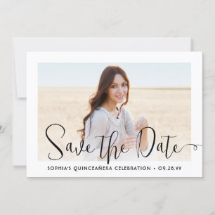 Quinceañera Trendy Script Chic Modern 2 Photo Save The Date