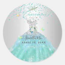Quinceanera Turquoise Glitter Gown