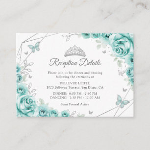Quinceanera Turquoise Silver Floral Details Enclosure Card