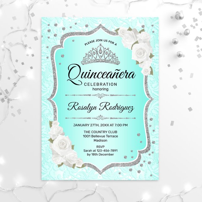 Quinceanera - Turquoise Silver  Invitation (Creator Uploaded)