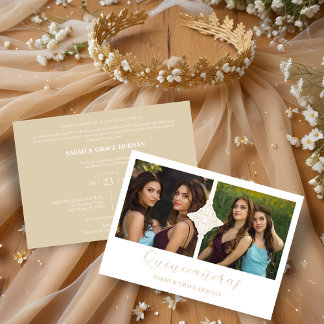 Quinceañera Twins 2 Photos Ornament Faux Golden Invitation