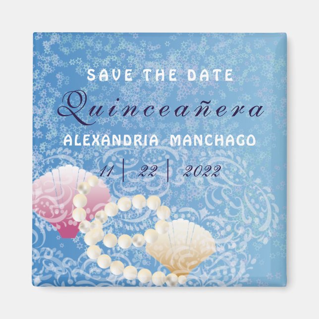 Quinceanera under the sea Save the date shells Magnet (Front)