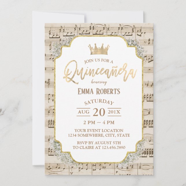 Quinceanera Vintage Music 15th Birthday Invitation (Front)