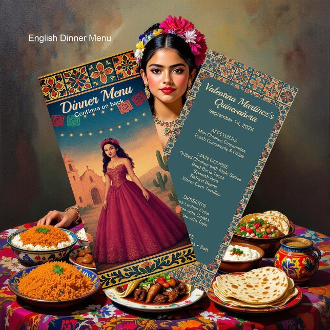 Quinceañera Vintage Red Gown Girl Birthday Dinner Menu (Quinceañera Vintage Red Gown Girl Birthday Dinner Menu)