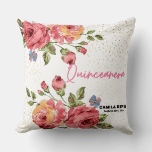 Quinceanera Vintage Red Roses Personalised  Cushion