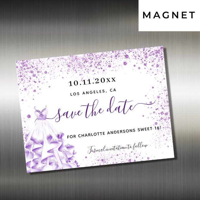 Quinceanera violet dress save the date magnet (Creator Uploaded)