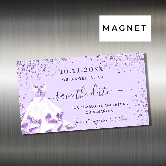 Quinceanera violet dress save the date magnet (Creator Uploaded)