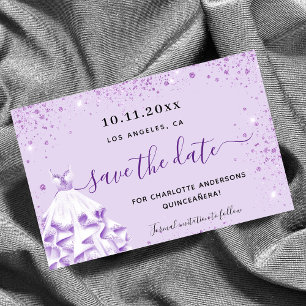 Quinceanera violet lavender budget save the date flyer