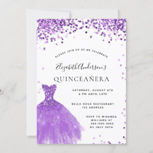 Quinceanera violet white dress glitter glam invitation