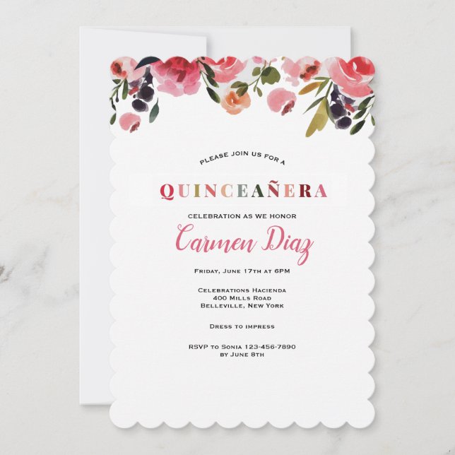 Quinceañera Watercolor Invitation (Front)