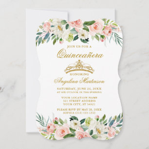 Quinceanera Watercolor Pink Blush White Floral Invitation