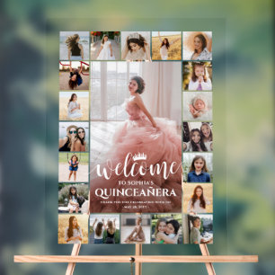 Quinceañera Welcome Photo Collage 15th Birthday Acrylic Sign