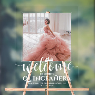 Quinceañera Welcome & Thank You Chic Modern Photo Acrylic Sign