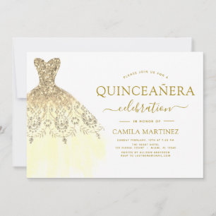 Quinceanera White and Gold Glitter Sparkle Invitation