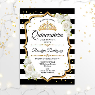 Quinceanera - White Black Gold Invitation