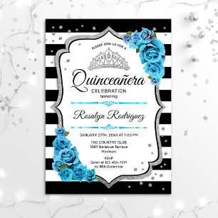 Quinceanera - White Black Silver Blue Invitation