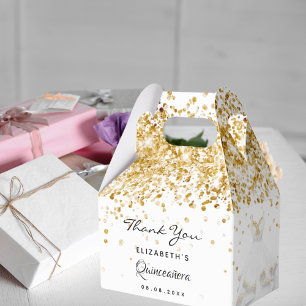 Quinceanera white gold hank you favour box