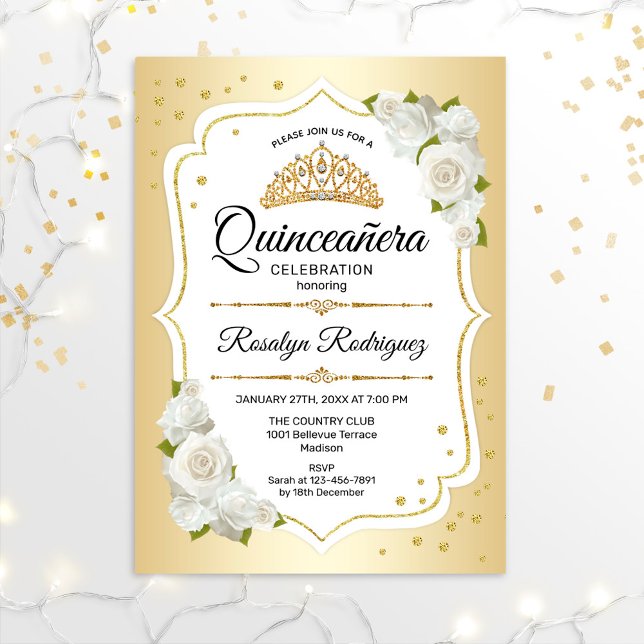 Quinceanera - White Gold Invitation (Creator Uploaded)