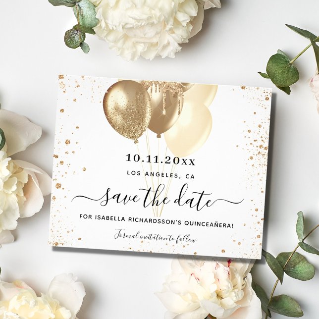Quinceanera white gold save the date budget flyer (Creator Uploaded)